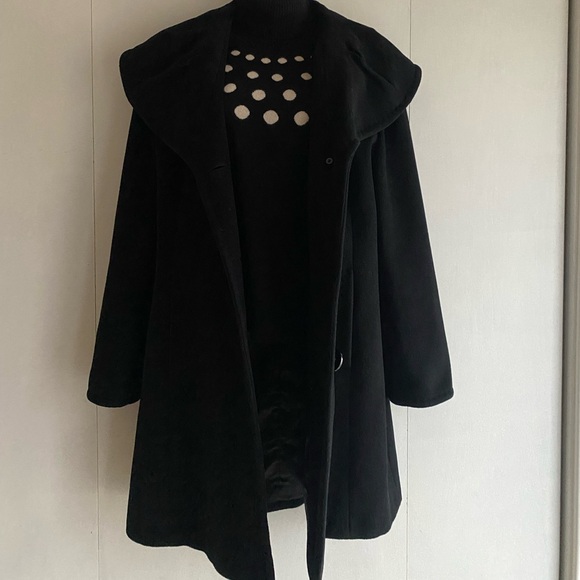 Ellen Tracy Black Wool Angora Coat Oversized Draped Collar Classic Feminine 14 - Picture 2 of 8